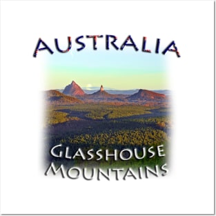 Australia - Glasshouse Mountains moonset at sunrise Posters and Art